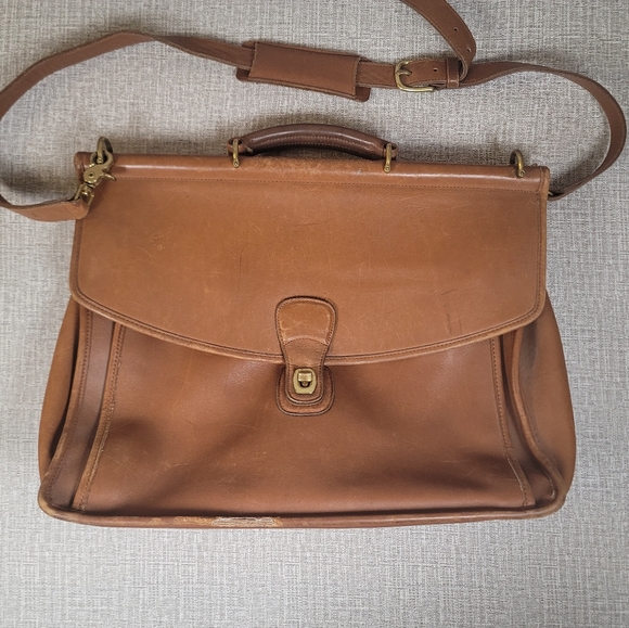 Vintage Coach Tan Leather Briefcase Laptop Messenger Bag Brown Tote - Picture 1 of 12